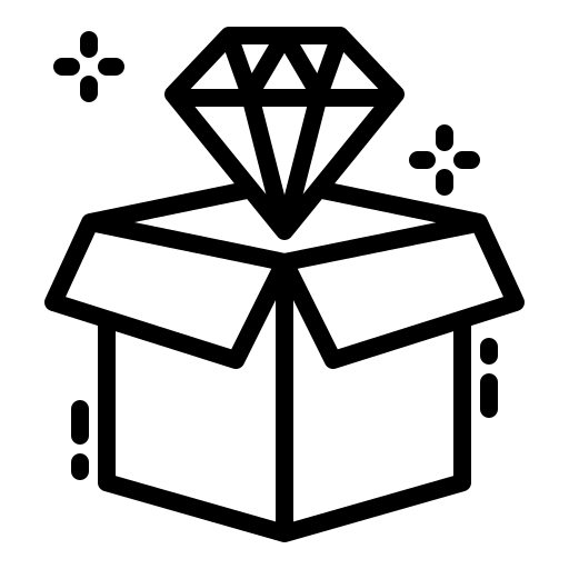 Icon of an open box with a diamond inside on a white background