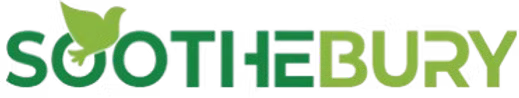 Soothbury logo with green text and a butterfly icon on a white background